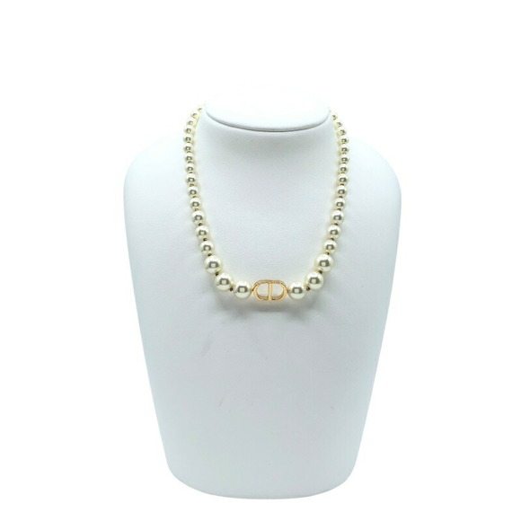 Christian Dior CD Pearl Necklace Gold Metal Pearl - Picture 4 of 4